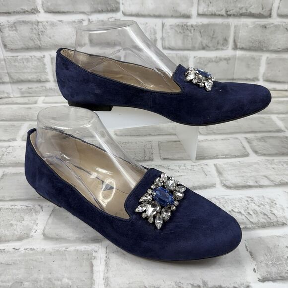 Adrienne Vittadini Women's Size 8.5 Blue Suede Rhinestone Embellished Loafers - Picture 4 of 12